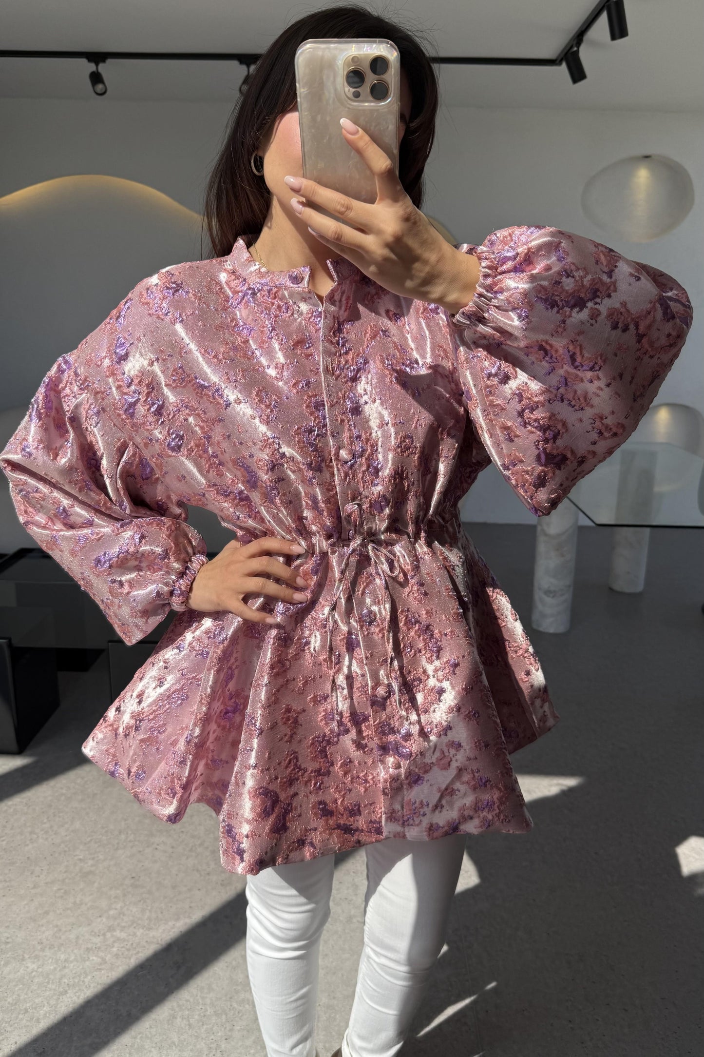 Magy Pembe Belden Bağlamalı Ceket