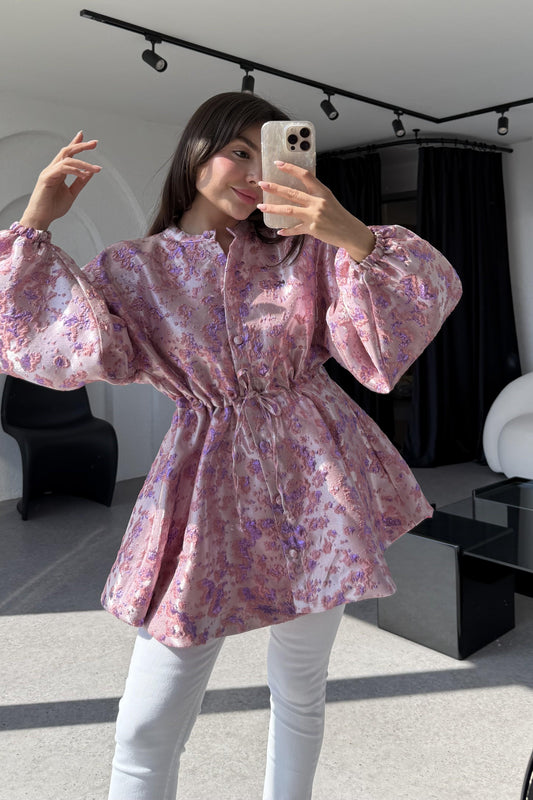 Magy Pembe Belden Bağlamalı Ceket