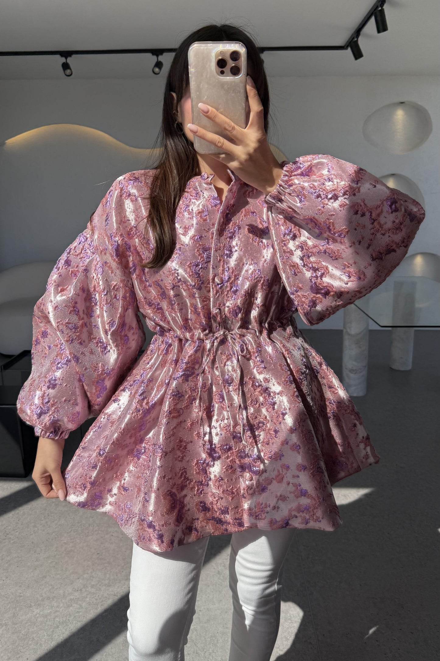 Magy Pembe Belden Bağlamalı Ceket