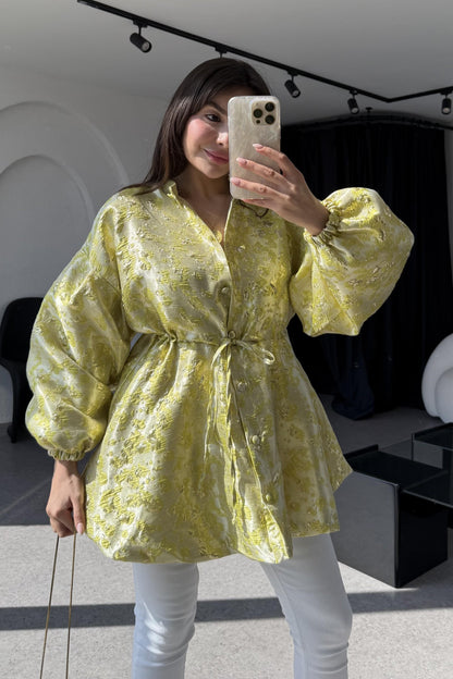 Magy Yağ Yeşil Belden Bağlamalı Ceket