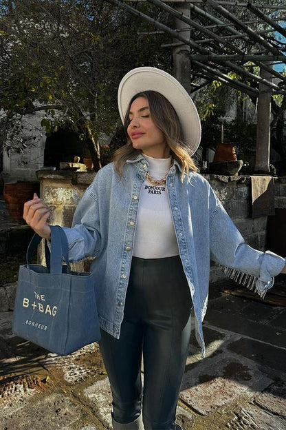 Maika Arkası Taşlı Kot Ceket