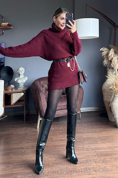 Mango bordo kazak elbise