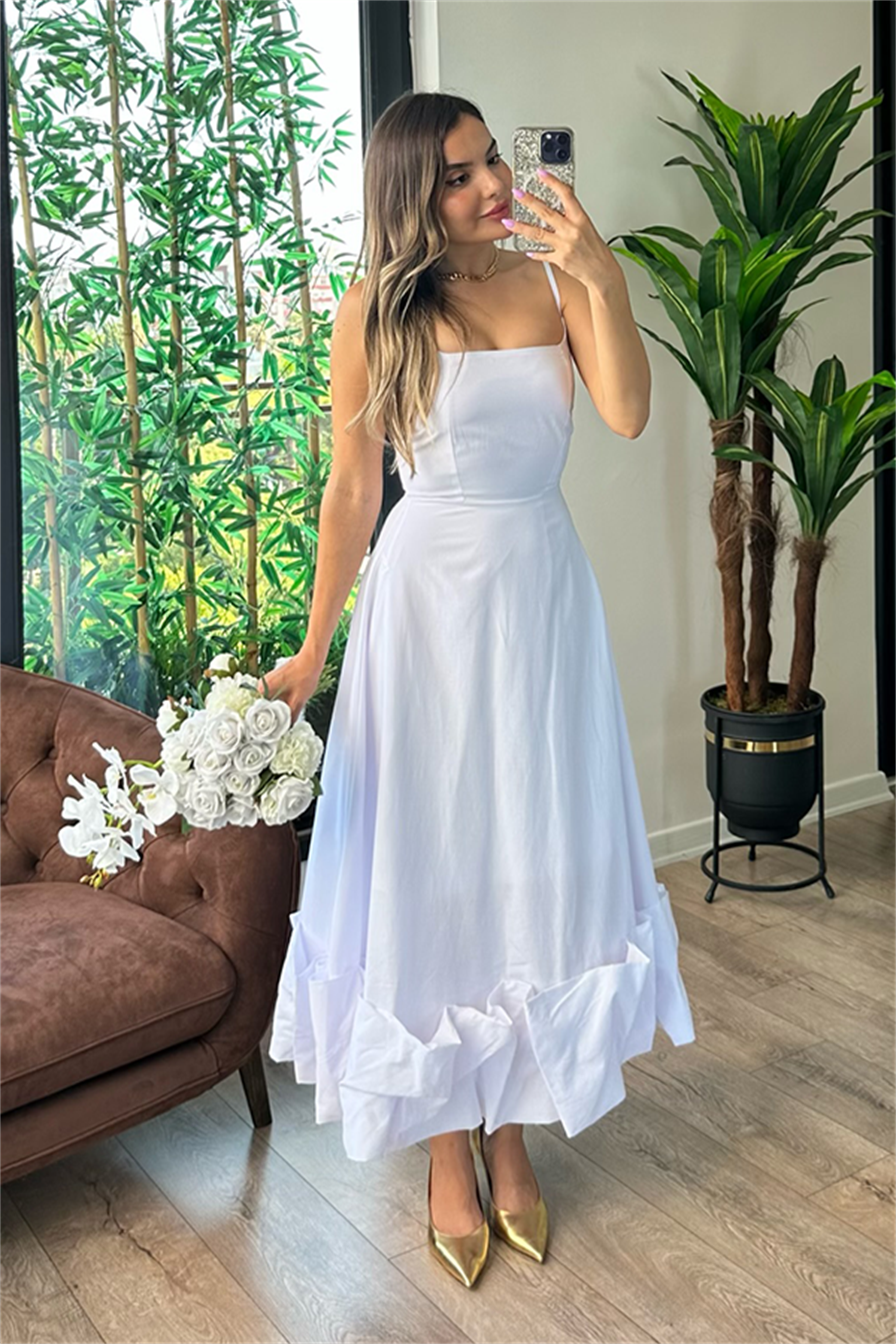 Margaret altı tasarım beyaz elbise