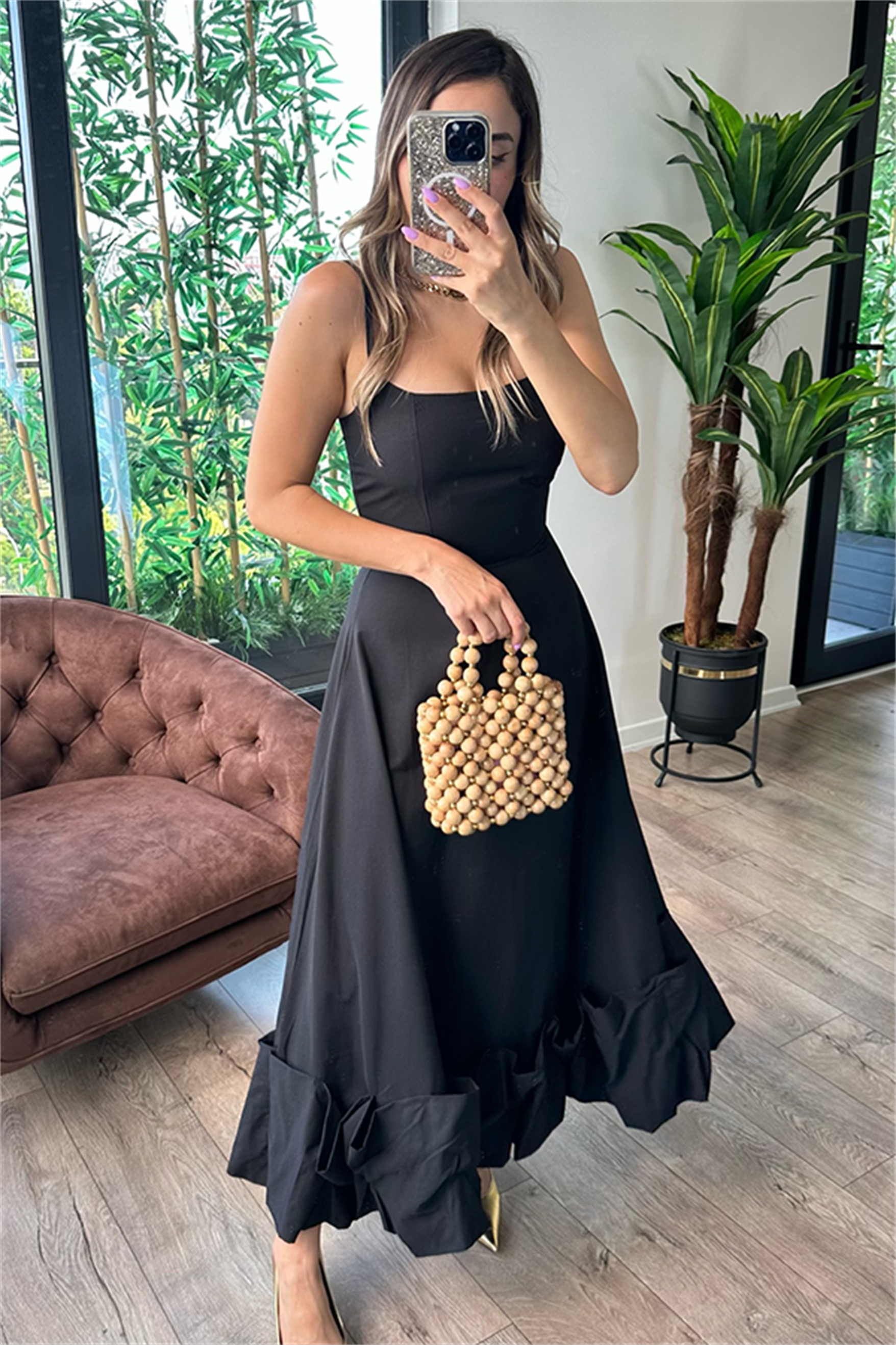 Margaret altı tasarım siyah elbise