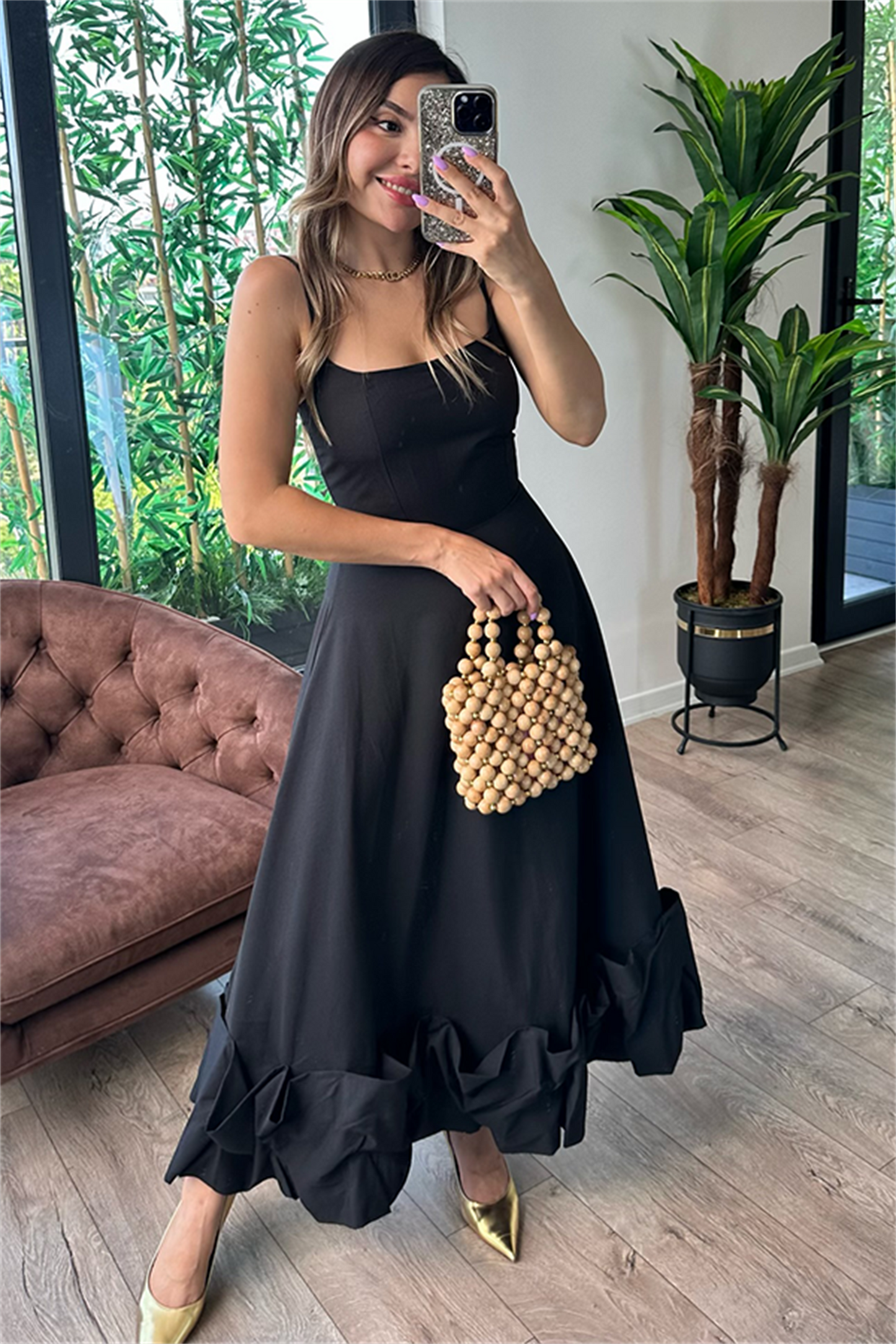 Margaret altı tasarım siyah elbise