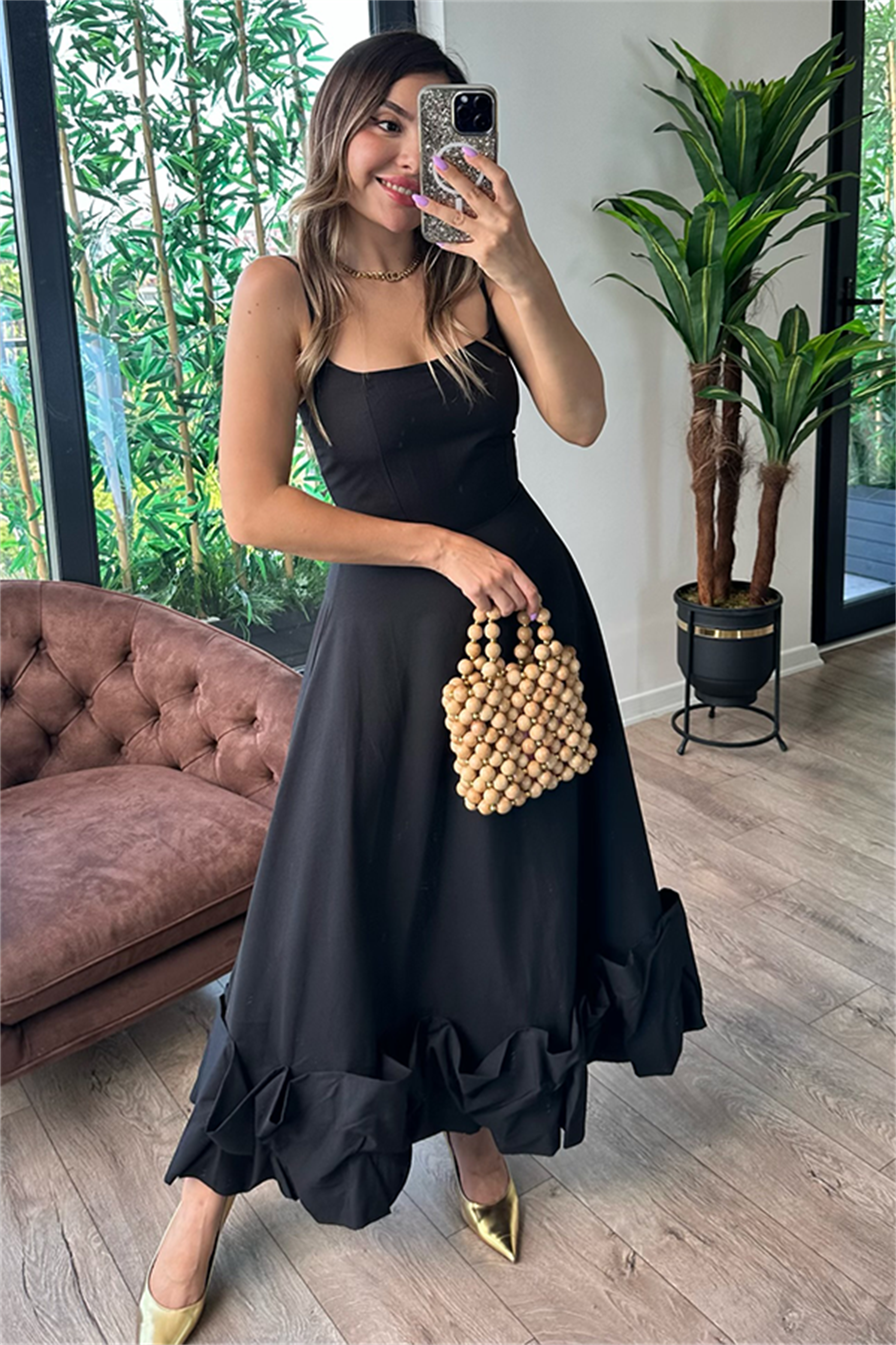 Margaret altı tasarım siyah elbise