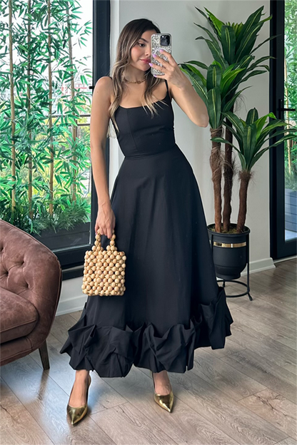 Margaret altı tasarım siyah elbise