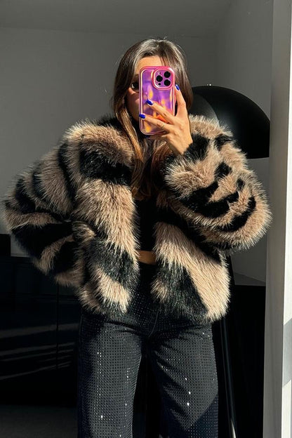 Margaux Siyah Geçişli Kahve Kürk