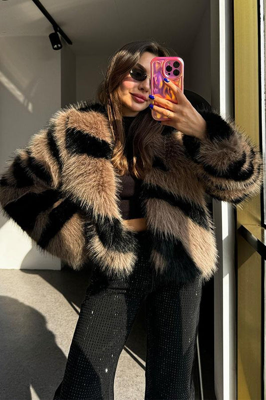Margaux Siyah Geçişli Kahve Kürk
