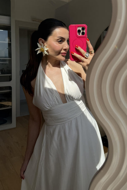 Margot Beyaz Boyundan Bağlamalı Elbise