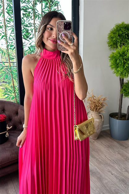 MarieBelle fuşya piliseli tasarım elbise