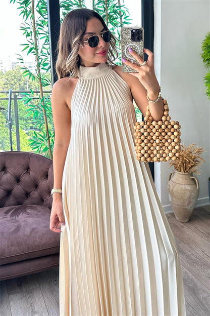 MarieBelle krem piliseli tasarım elbise