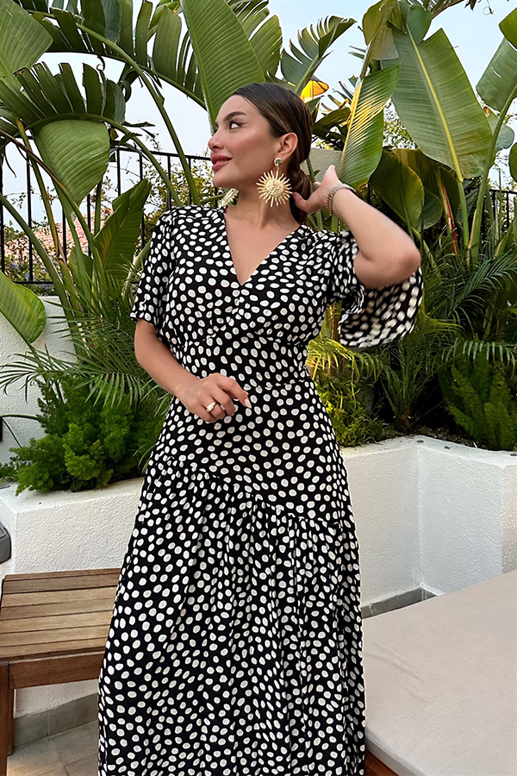 Marilyn puantiyeli maxi elbise