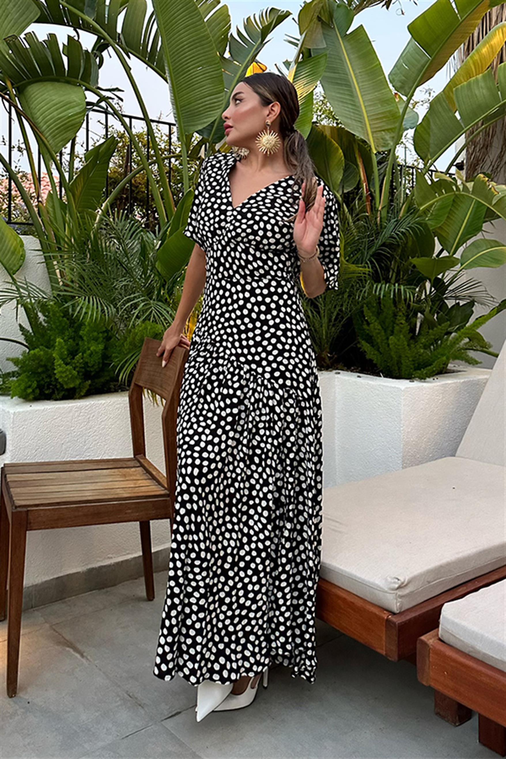 Marilyn puantiyeli maxi elbise