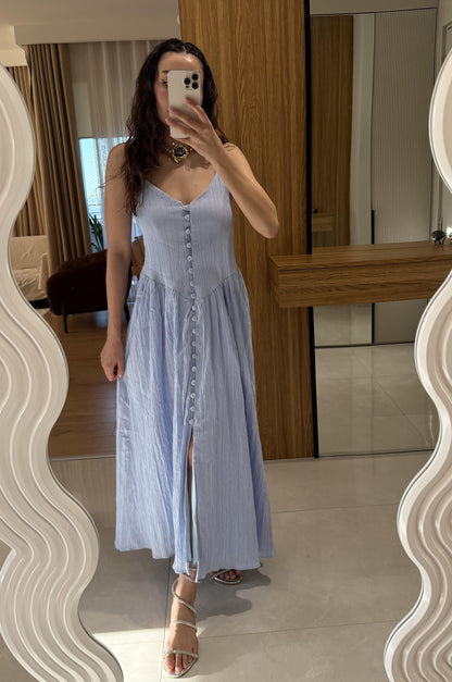 Marlet Bebe Mavi Askılı Önü Düğmeli Elbise