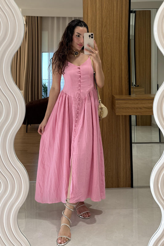 Marlet Pembe Askılı Önü Düğmeli Elbise