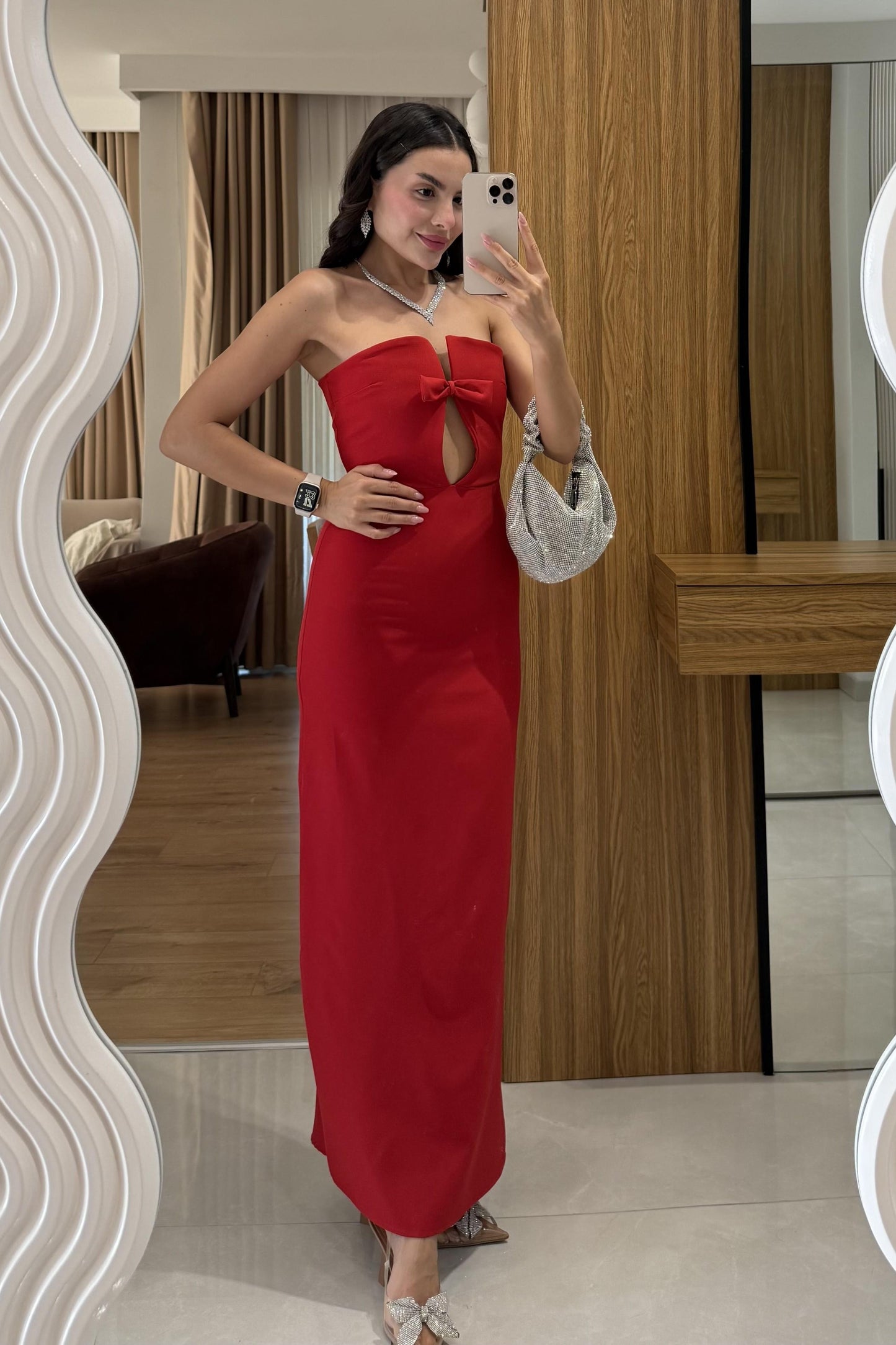 Marlowe Kırmızı Şık Fiyonklu Elbise