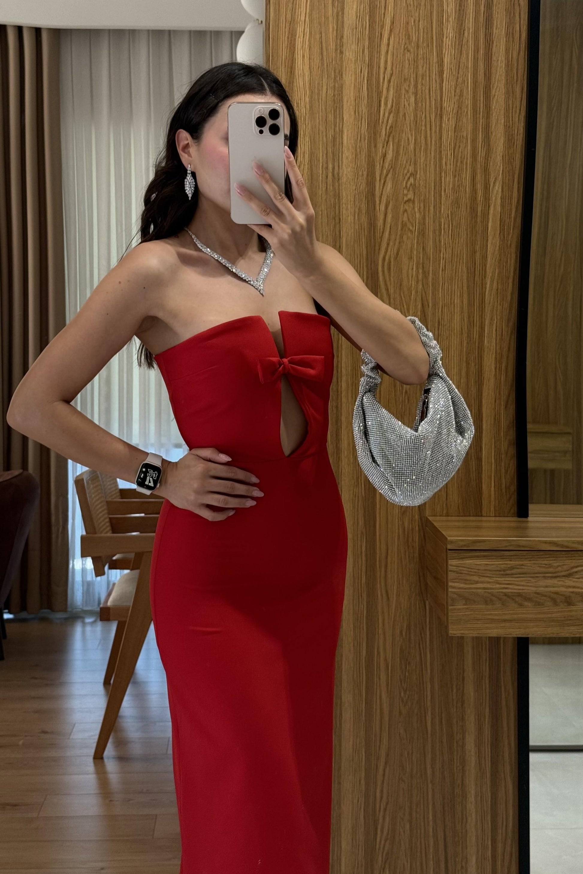 Marlowe Kırmızı Şık Fiyonklu Elbise