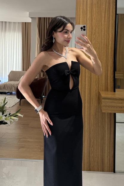 Marlowe Siyah Şık Fiyonklu Elbise