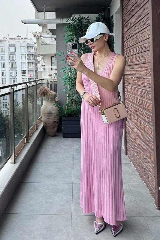 Marsıana Sıfır Kol Fitilli Elbise - Pembe
