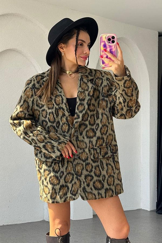 Marya Premium Leopar Kaşe Ceket