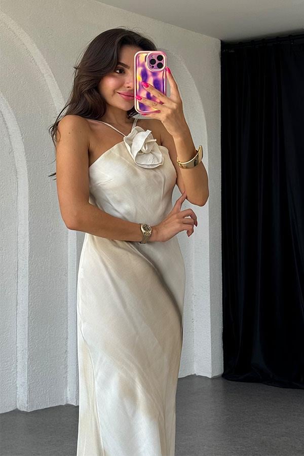 Maryse Gül Detaylı Sırt Dekolteli Elbise