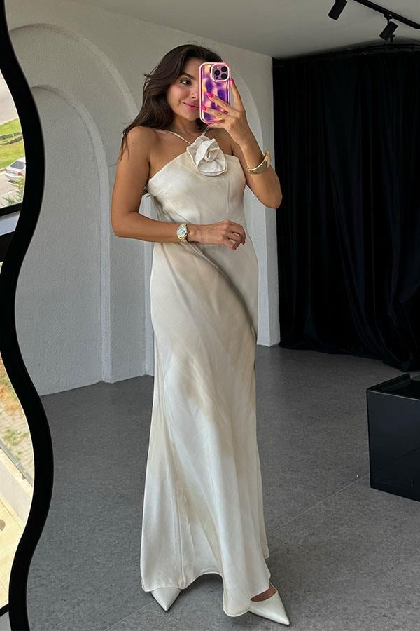 Maryse Gül Detaylı Sırt Dekolteli Elbise