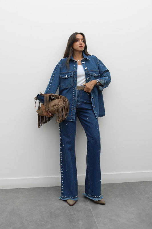 MAVI ZIMBA DETAYLI GÖMLEK PANTOLON DENIM TAKIM