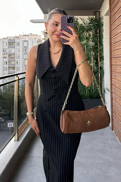 Melia Old Money Çizgili Takım - Siyah