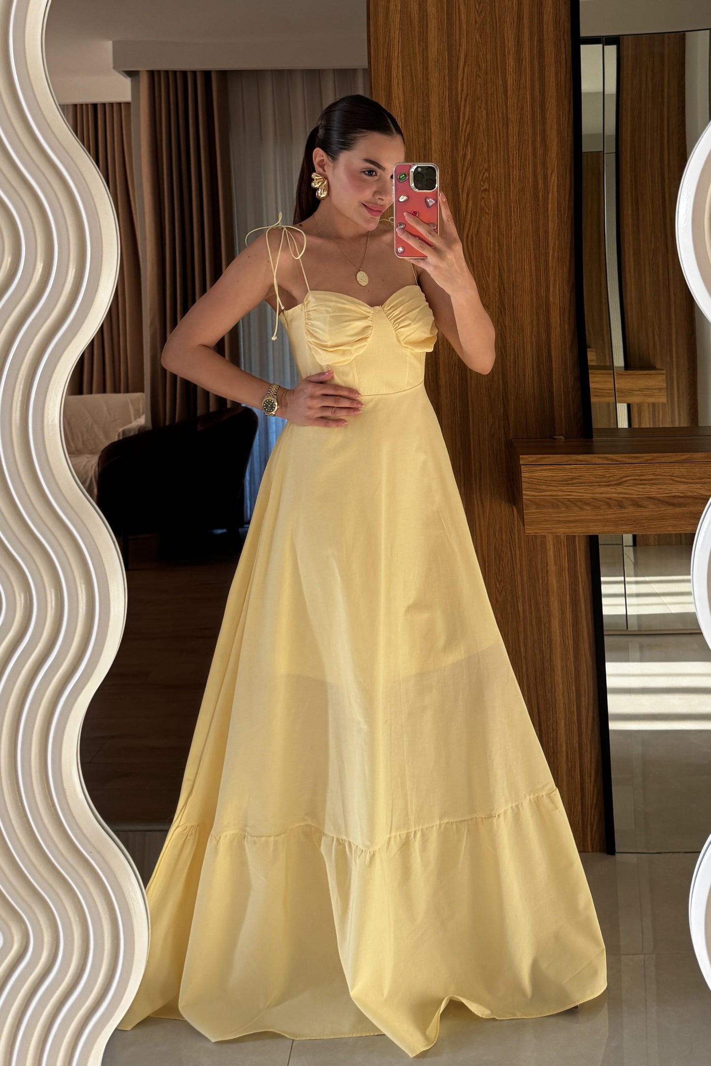 Melina İp Askı Sarı Elbise