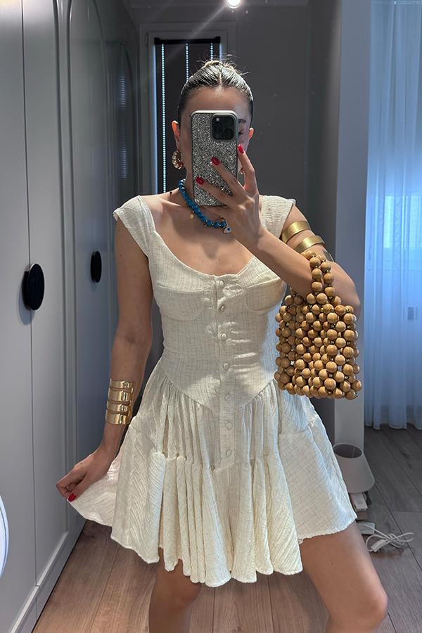 Melirose keten şortlu elbise-Krem