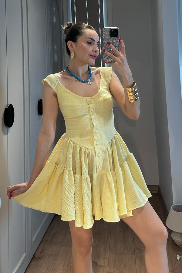 Melirose keten şortlu elbise-Sarı