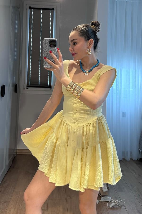 Melirose keten şortlu elbise-Sarı
