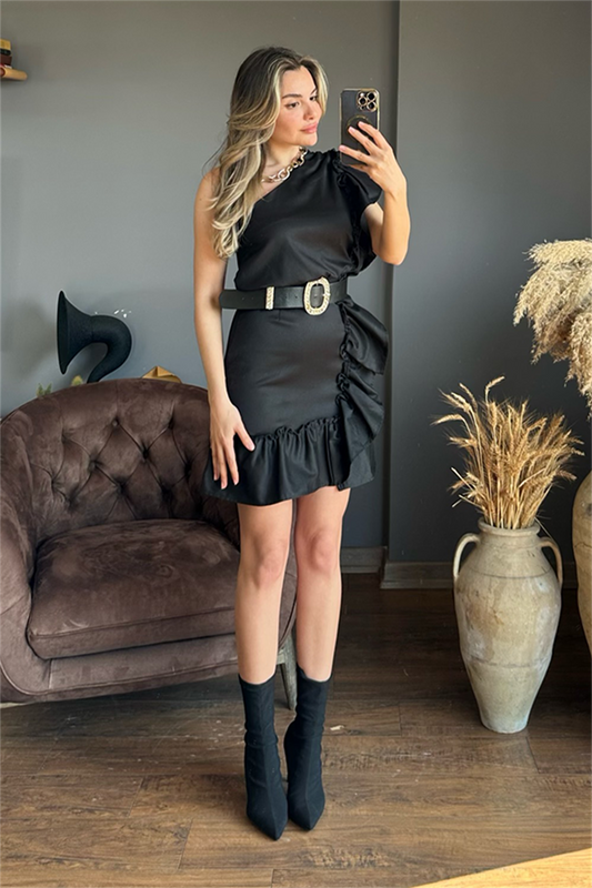 Melita tek omuz siyah elbise