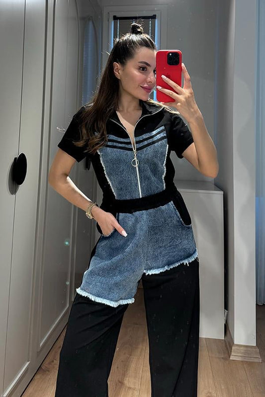 Mensi Jean Detaylı Spor Takım - Siyah