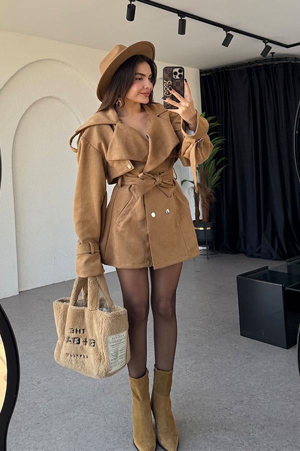 Mercuri Camel Tasarım Süet Elbise