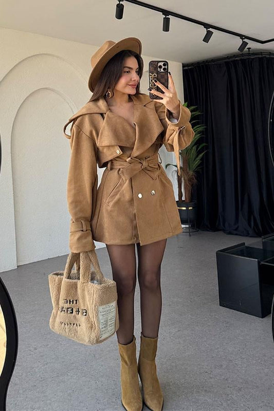 Mercuri Camel Tasarım Süet Elbise