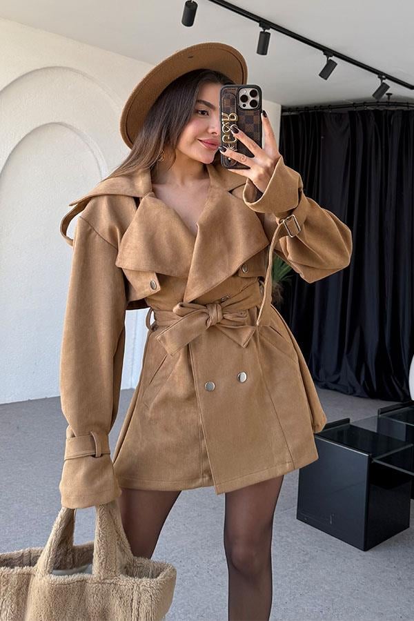 Mercuri Camel Tasarım Süet Elbise