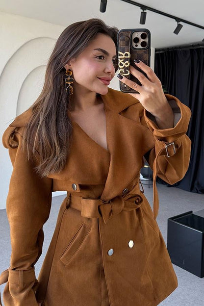 Mercuri Taba Tasarım Süet Elbise