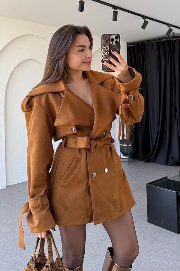 Mercuri Taba Tasarım Süet Elbise