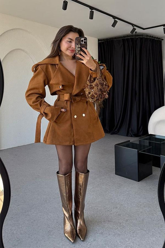 Mercuri Taba Tasarım Süet Elbise