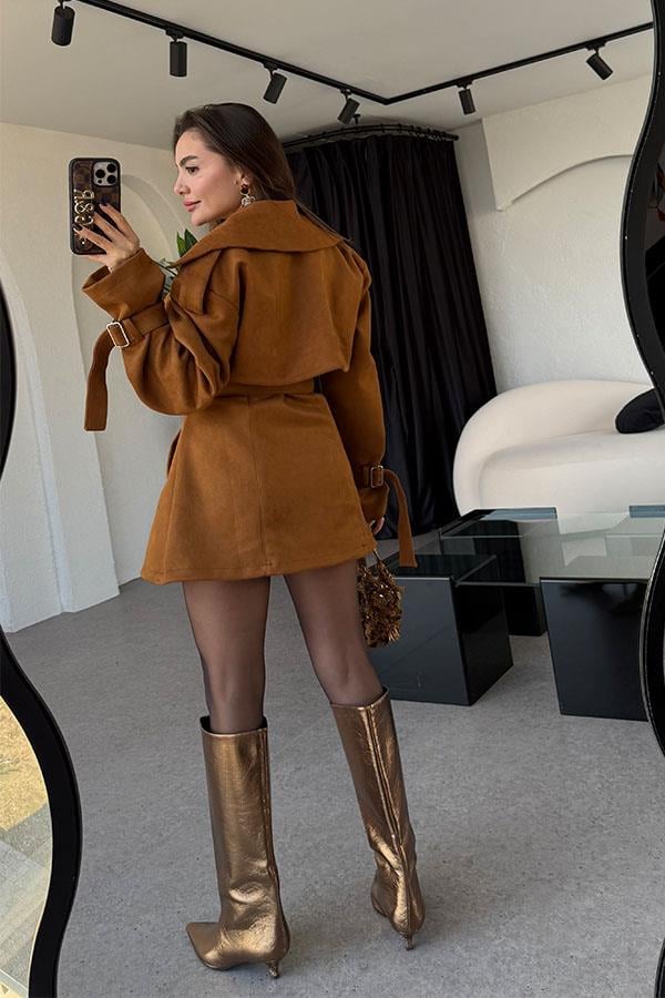 Mercuri Taba Tasarım Süet Elbise