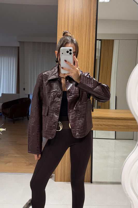 Meria Bordo Krokodil Dokulu Ceket