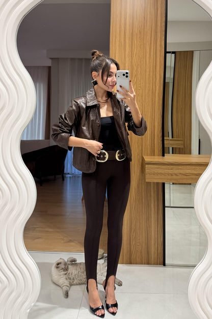 Meria Kahve Krokodil Dokulu Ceket