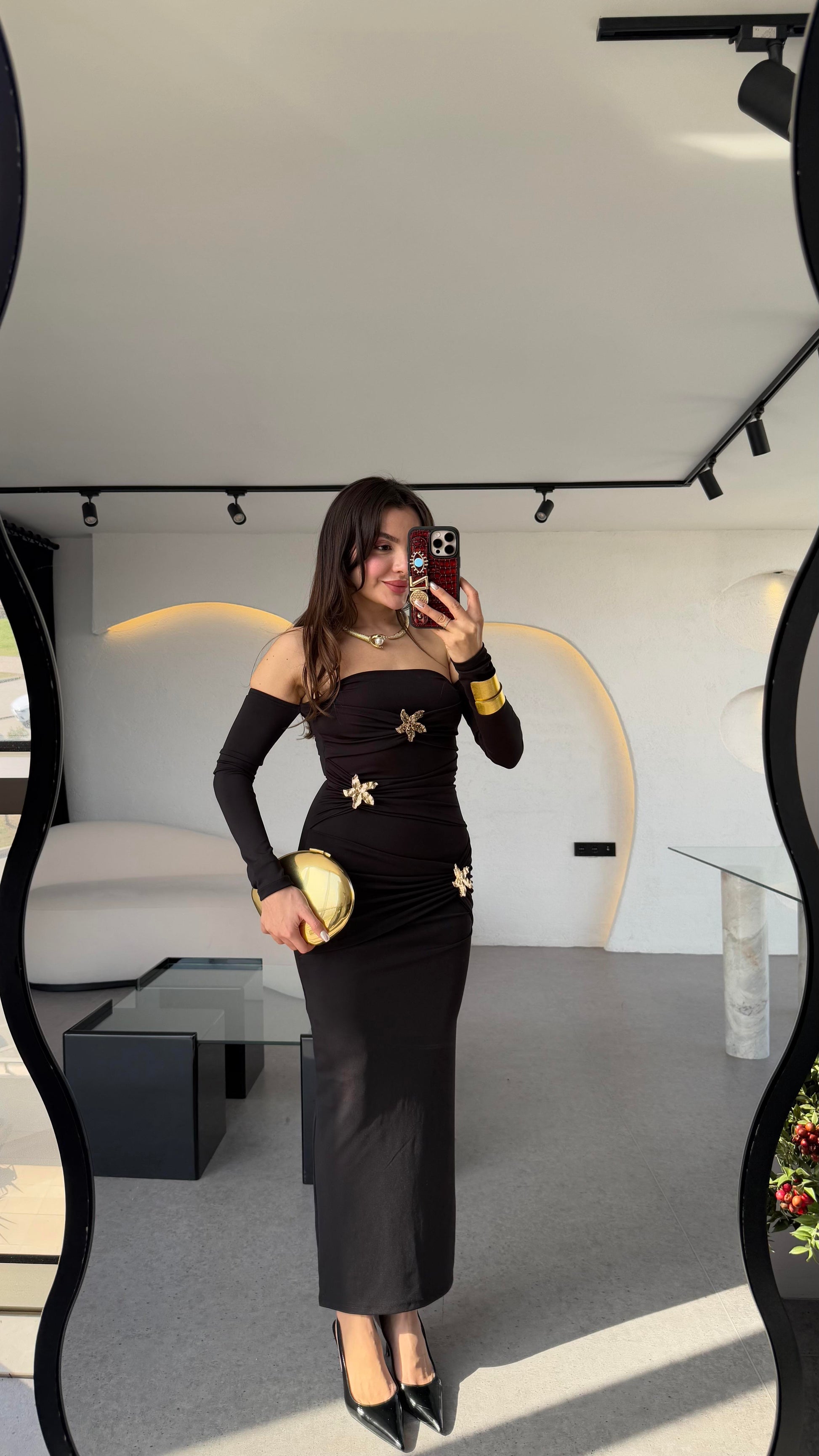 Mermaid Siyah Yıldız Aksesuarlı Tasarım Şık Elbise