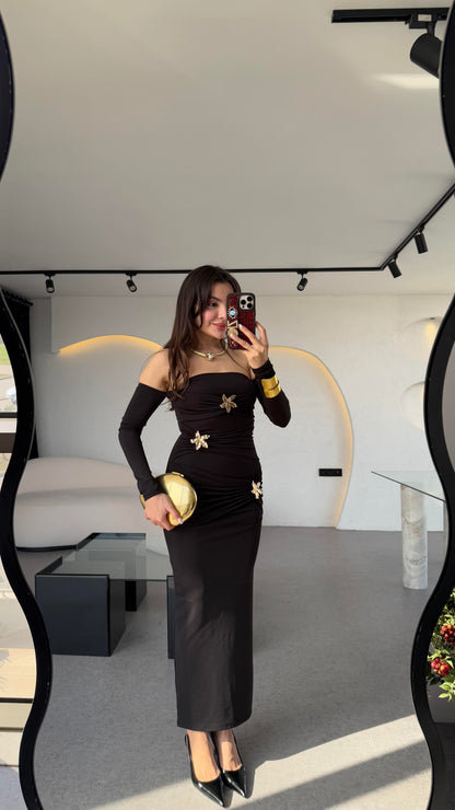 Mermaid Siyah Yıldız Aksesuarlı Tasarım Şık Elbise