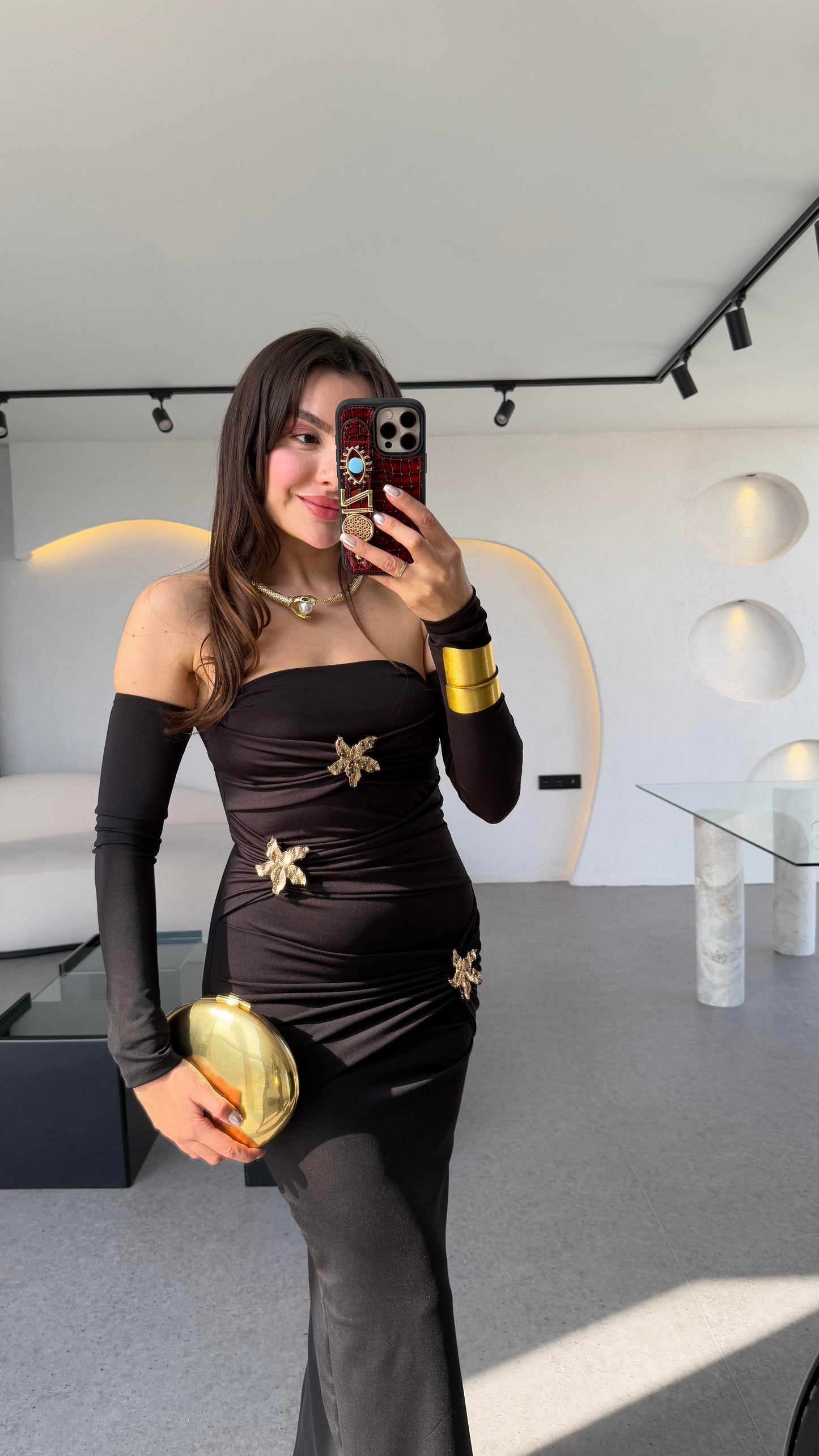 Mermaid Siyah Yıldız Aksesuarlı Tasarım Şık Elbise