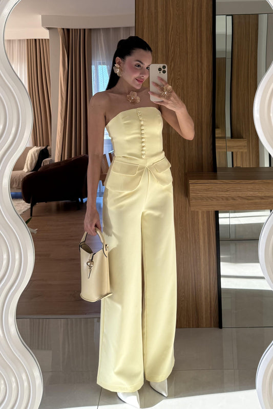 Michell Sarı Düğmeli Straplez Premium Takım
