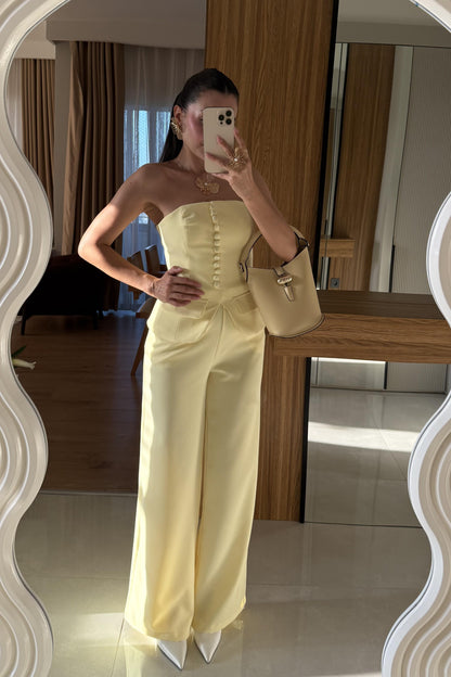Michell Sarı Düğmeli Straplez Premium Takım