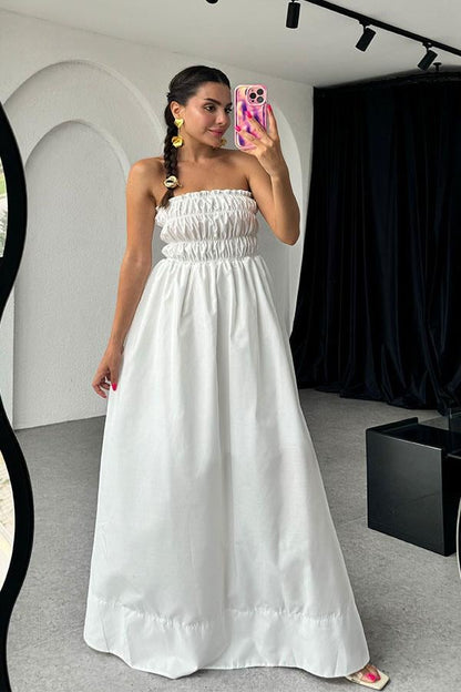 Miden Keten Straplez Maxi Elbise